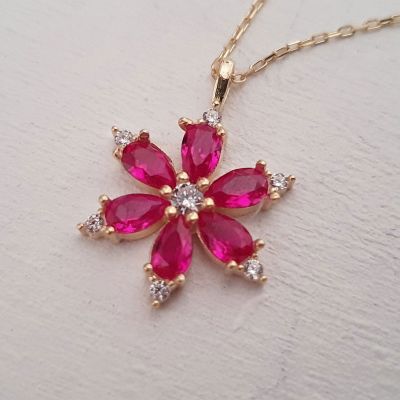 Ruby Daisy Necklace